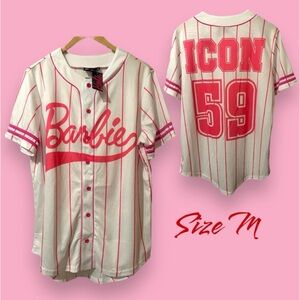 NWT! BARBIE Icon Baseball Jersey Shirt Sz M Hot Pink/White stripe top NEW